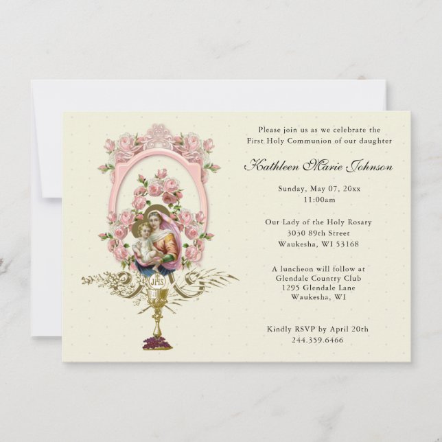 Invitation Catholique Marie Jésus Première communion Invitati (Devant)