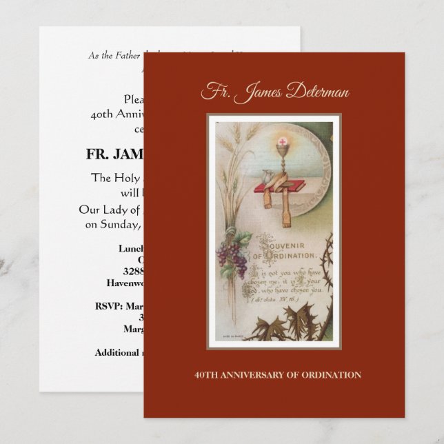 Invitation Catholique Ordination Anniversaire (Devant / Derrière)