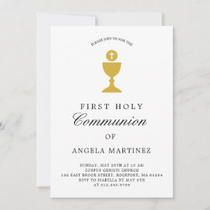 Invitation Catholique Première Communion Gold et White Invita