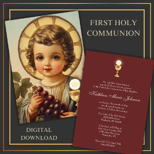 Invitation Catholique Sainte Communion Enfant Jésus Raisins