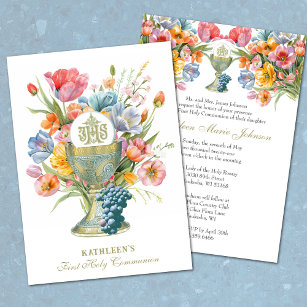 Invitation Catholique Sainte Communion Printemps Floral