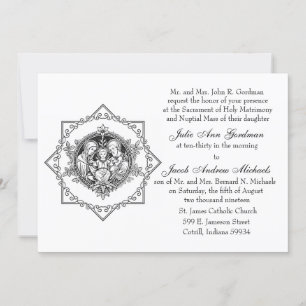 Invitation Catholique Sainte Famille Mariage noir et blanc