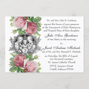 Invitation Catholique Sainte Famille Rose Roses Mariage