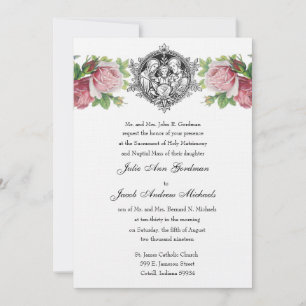Invitation Catholique Sainte Famille Rose Roses Mariage Flora