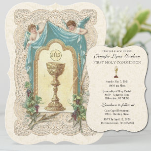 Invitation Catholique Vintage Première Communion