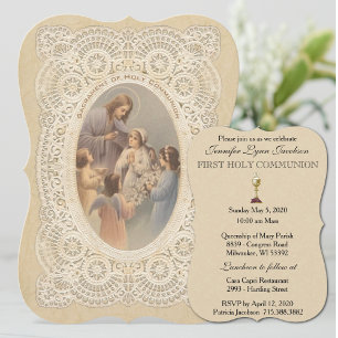 Invitation Catholique Vintage Première Communion