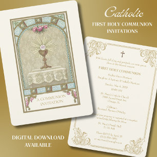 Invitation Catholique Vintage Première Communion