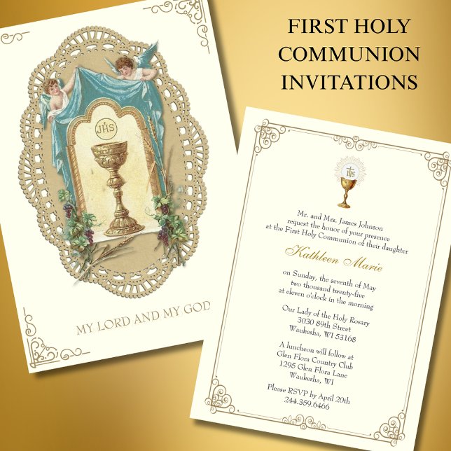 Invitation Catholique Vintage Première Communion (Créateur téléchargé)