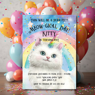 Invitation Caticorn Kittycorn Fête d'anniversaire Magique Cha