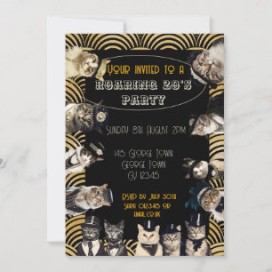 Invitation Cats Roaring 20's Party Flapper dance