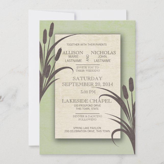 Invitation Cattails Green Lake Mariage (Devant)