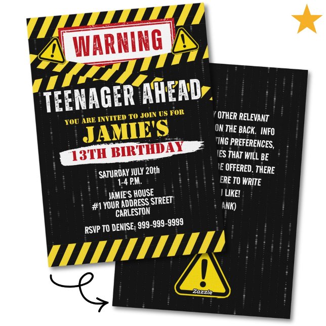 Invitation Caution Warning Sign Teenager 13th Birthday  (Créateur téléchargé)