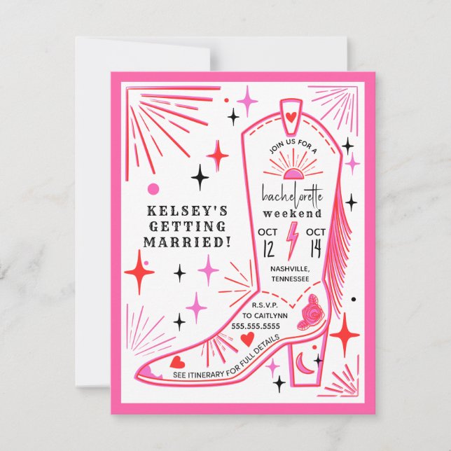 Invitation Cavalier de Rodéo Rose Itinéraire de Week-end Ente (Devant)