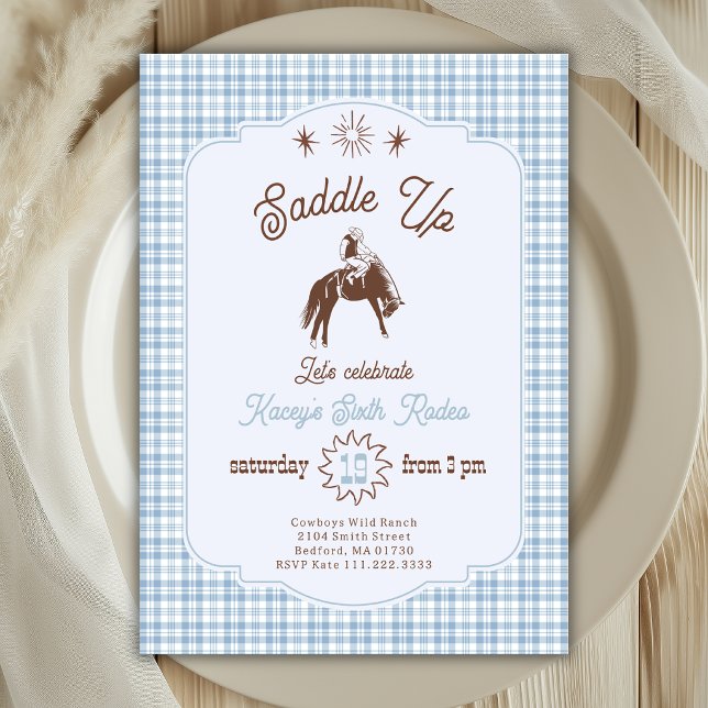 Invitation Cavalier de Rodéo Saddle Up Bleu Anniversaire Dess (Créateur téléchargé)