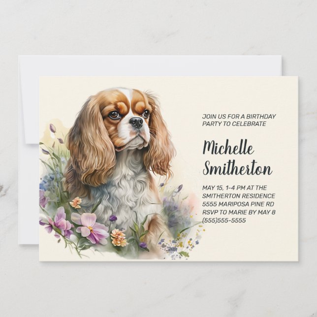 Invitation Cavalier King Charles Spaniel Anniversaire Femme  (Devant)