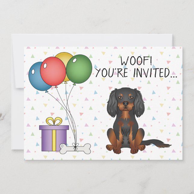 Invitation Cavalier King Charles Spaniel noir et feu Annivers (Devant)