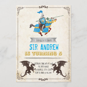 Invitation Cavalier médiéval et fête d'anniversaire de dragon