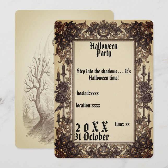 Invitation Cavalier sans tête victorien Halloween (Devant / Derrière)