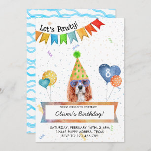 Invitation Cavalier Spaniel laisse Pawty Dog fête d'anniversa