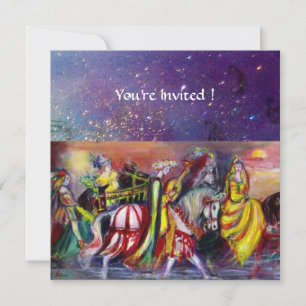 Invitation CAVALIERS, MUSIQUE DE NUIT, Paillettes Bleu Or