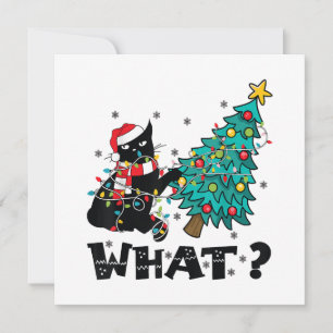 Invitation Ce drôle Chat Noir Père Noël Poussant Arbre de Noë