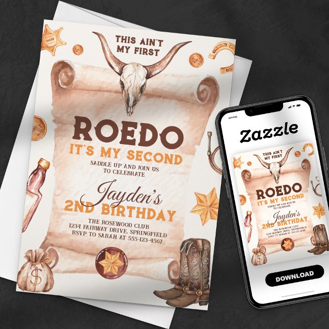 Invitation Ce N'est Pas Mon Premier Rodéo Cowboy 2ème Anniver (Créateur téléchargé)
