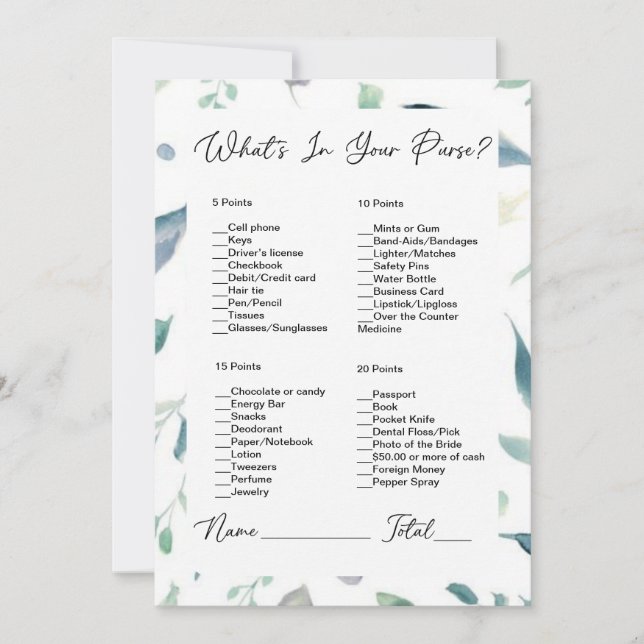 Invitation Ce qu'il y a dans votre sac Fête des mariées de ve (Devant)