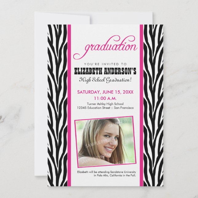 Invitation Cébra Print Graduation Announcement (fuchsia) (Devant)