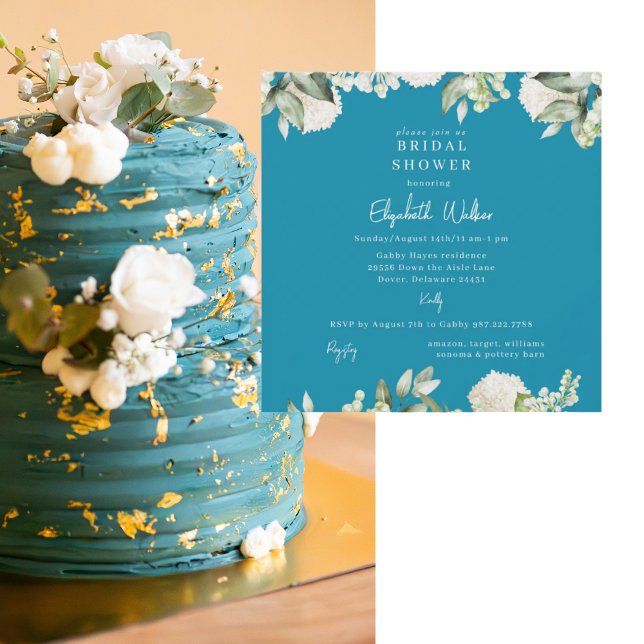 Invitation Céladon Blanc Hydrangea Carré pour Baby Shower de  (Créateur téléchargé)