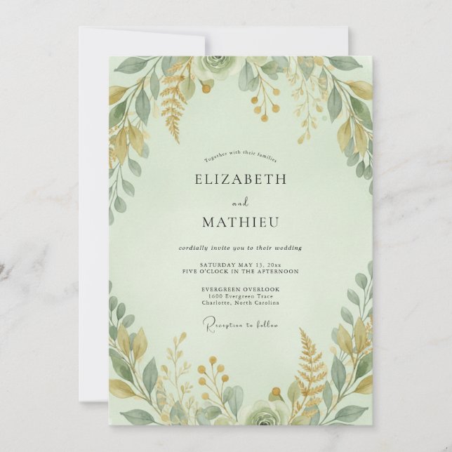 Invitation Céladon Feuillage Ocbre Eucalyptus Mariage (Devant)