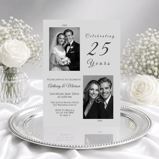 Invitation Célébrant 25 Ans d'Anniversaire de Mariage Argenté (Créateur téléchargé)