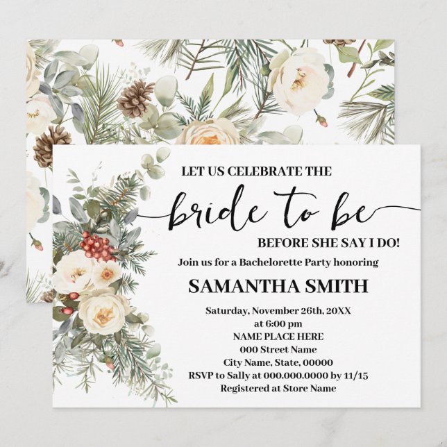 Invitation Celebrate Bride to be Winter Bachelorette (Devant / Derrière)