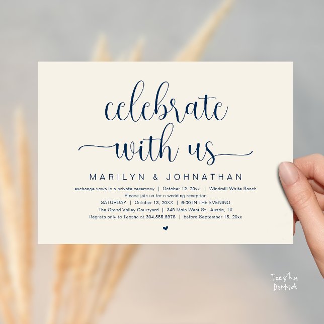 Invitation Celebrate With Us Elegant Wedding Reception Dinner (Celebrate With Us Elegant Modern Wedding Reception Dinner Invitation Card in Navy Blue Ivory)