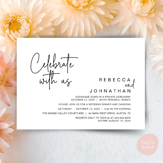Invitation Celebrate with us, Modern Boho Wedding Reception  (Celebrate with us, Modern Boho Wedding Reception Invitation Card PDF White Black)