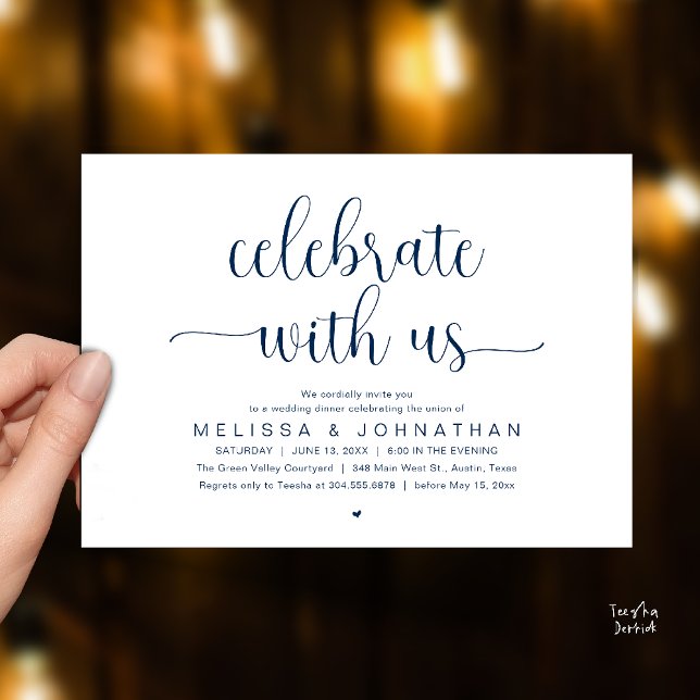 Invitation Celebrate With Us Modern Minimalist Wedding Dinner (Celebrate With Us, Modern Minimalist Wedding Reception Dinner Party Invites Card Navy Blue)