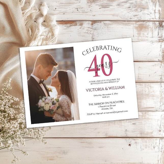 Invitation Celebrating 40 Years Photo Ruby Anniversary Party (Créateur téléchargé)