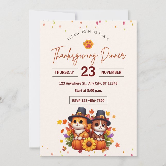 INVITATION CELEBRATING THANKSGIVING WITH ADORABLE KITTENS (Devant)