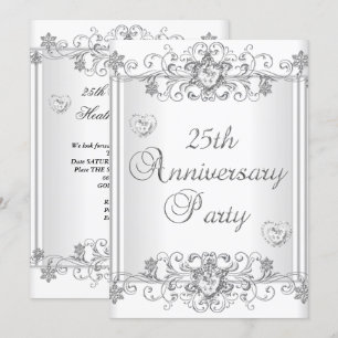Invitation Célébration 25 ans Argent Cœur Diamant Blanc 2
