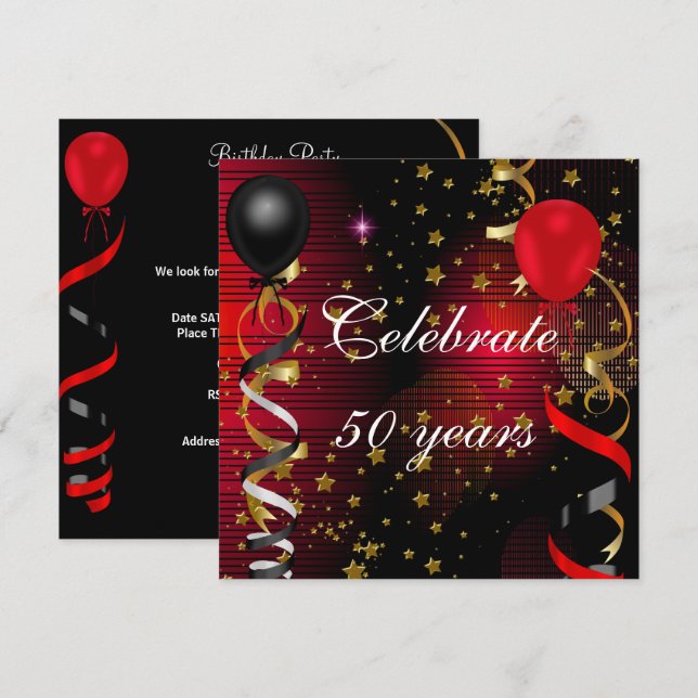 Invitation Célébration 50 ans Fête d'anniversaire 50 ans Étoi (Devant / Derrière)