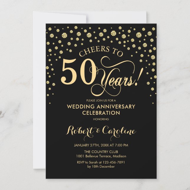 Invitation Célébration 50e Anniversaire Noir Or (Devant)