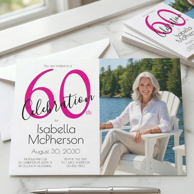 Invitation Célébration 60 ans Minimal Rose 60e Anniversaire (Créateur téléchargé)