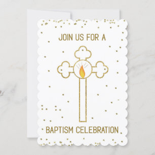 Invitation Célébration Baptême Croix Dorée