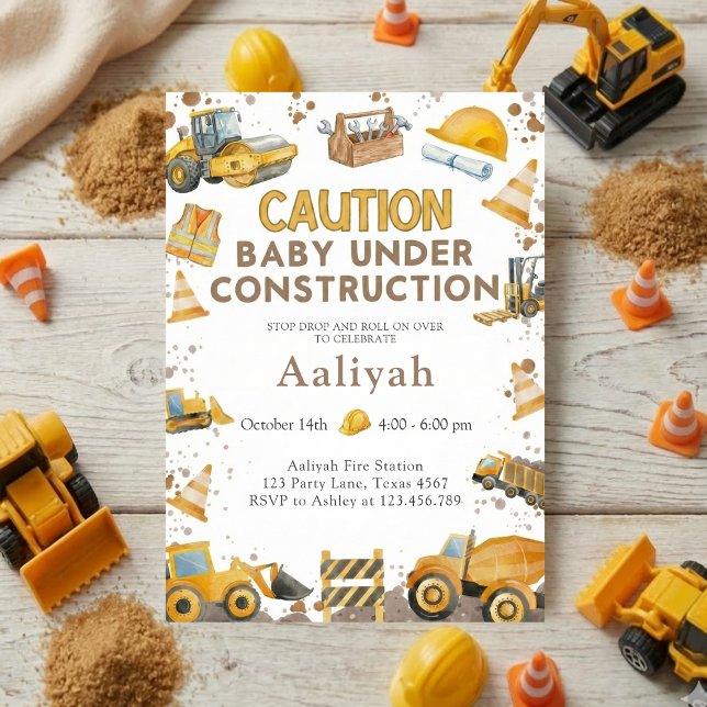 Invitation célébration bébé garçon pelleteuse baby shower (Créateur téléchargé)
