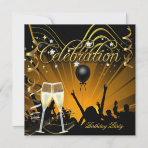 Invitation Célébration Champagne Doré Anniversaire Soirée Dan