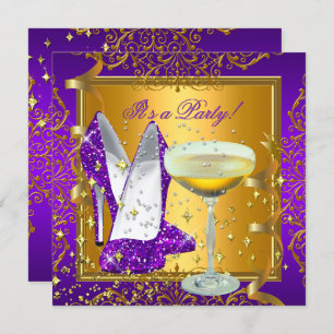 Invitation Célébration Champagne violet Royal Gold Party