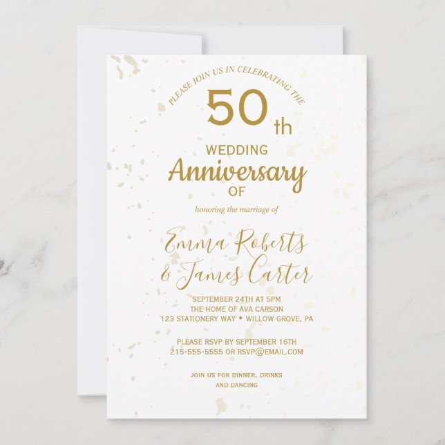 Invitation Célébration chic de 50 ans de mariage en or  (Devant)
