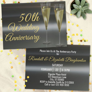 Invitation Célébration chic de 50 ans de mariage or noir