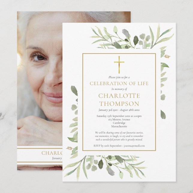 Invitation Célébration chrétienne de la vie Fleurs funéraires (Devant / Derrière)