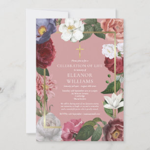 Invitation Célébration chrétienne de la vie Fleurs rose pouss
