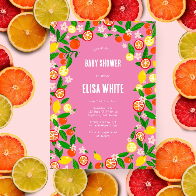 Invitation Célébration Citrus CUSTOM Bold BABY SHOWER d'été (Citrus Celebration CUSTOM Bold Summer BABY SHOWER Invitation Pink)